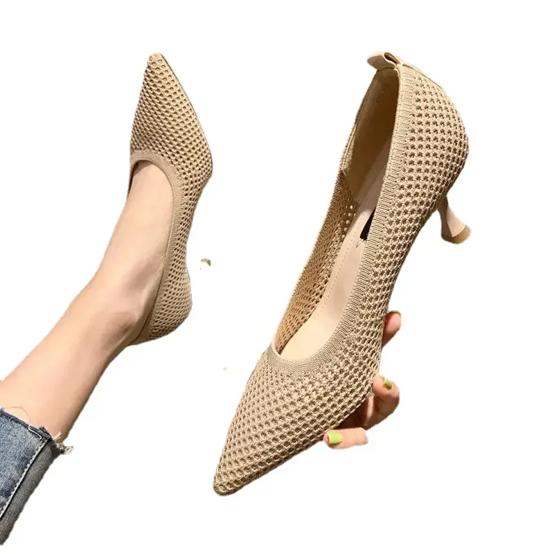 Women Pumps Summer Comfortable for Mesh Breathable Women Shoes  Triangle Heeled Party Stiletto Sexy Single High Heel Shoes Style