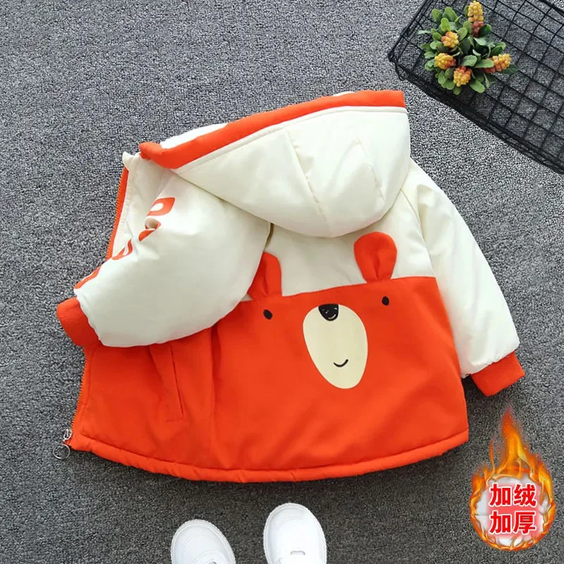 

Fashion Winter Baby Hooded Clothing Boys Coat Cotton Plus Velvet Thicken Warm Jacket Children Parka 1-8 Years Kids Clothes