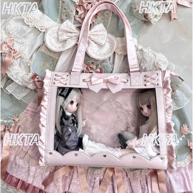 Japanese Autumn Daily Cute Pleated Bow Large Capacity Satin Messenger Bag Sweet Lolita 6 Points Bjd Baby Bag Pain Bags Women