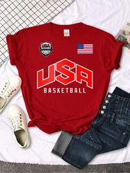 USA Basketball  Flag logo Printed T-Shirts Women Summer Loose Fashion Short Sleeve O-Neck Casual Breathable Tops Tshirt Female