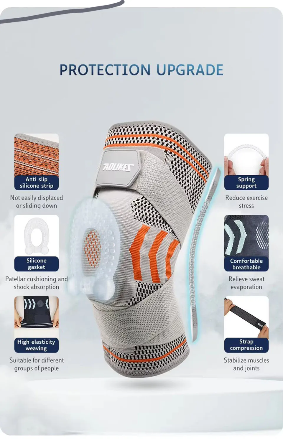 Aolikes Knies tützen mit Silikon gel Patella Kompression hülse Feder stütze schützen Stabilisator für Arthritis Sport Acl Erholung – Detail 4