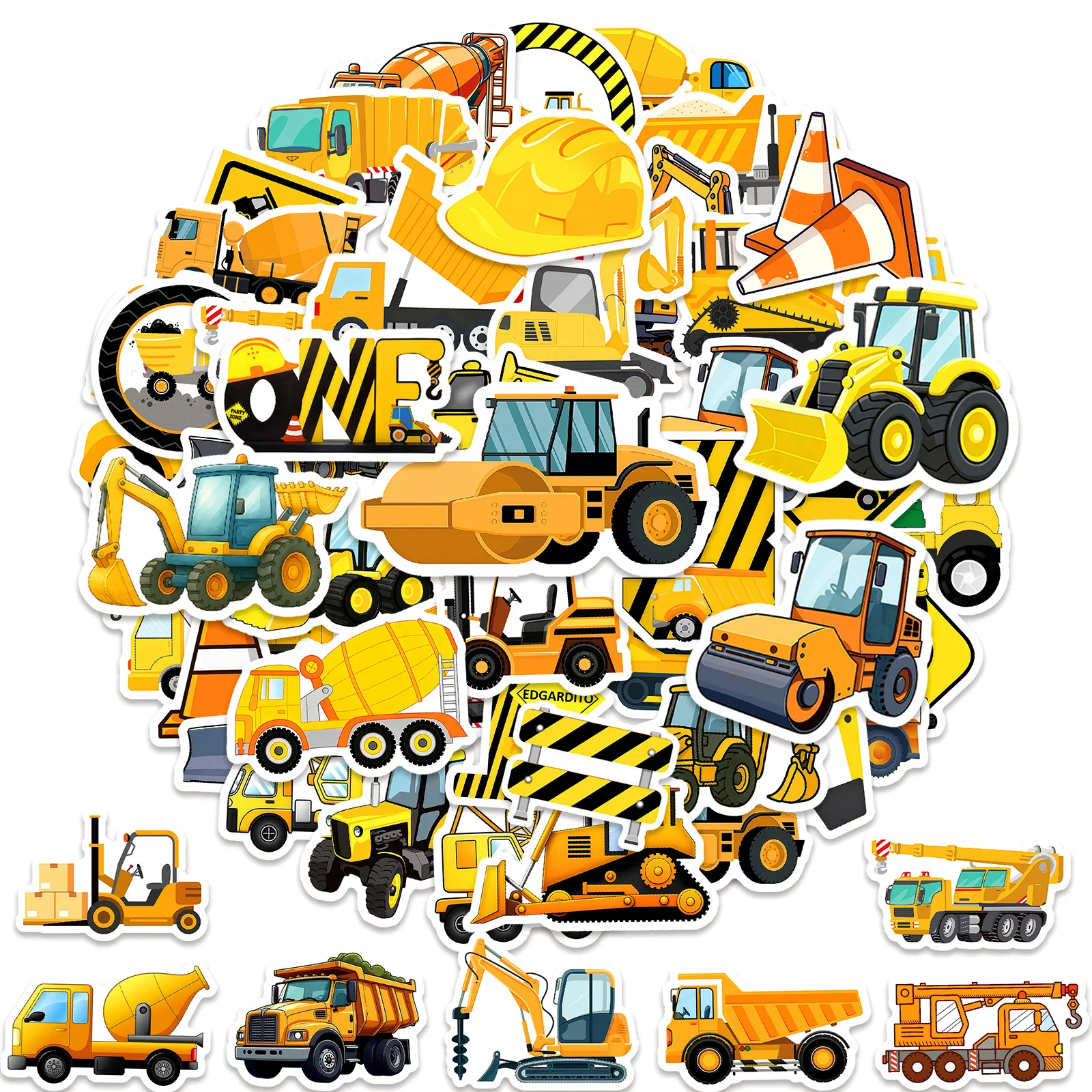 50-Pack Cartoon Construction Vehicle Truck Transport Waterproof Stickers for Water Bottles Children's Toys Notebook Stationery