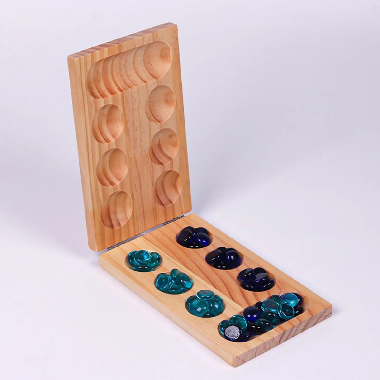 Wood 48 Beads Mancala Board Game,Party Game,Classic Family Games,Foldable Mancala Board Game for Family Travel Entertainment