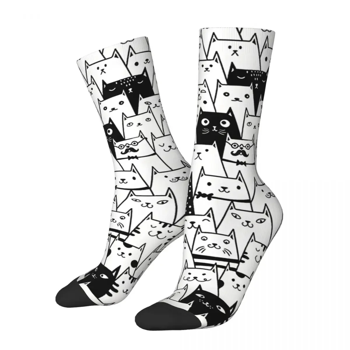 

Funny Crazy Sock for Men Black White Hip Hop Harajuku Cat Meow Happy Summer Socks Breathable Crew Sock Novelty Gift