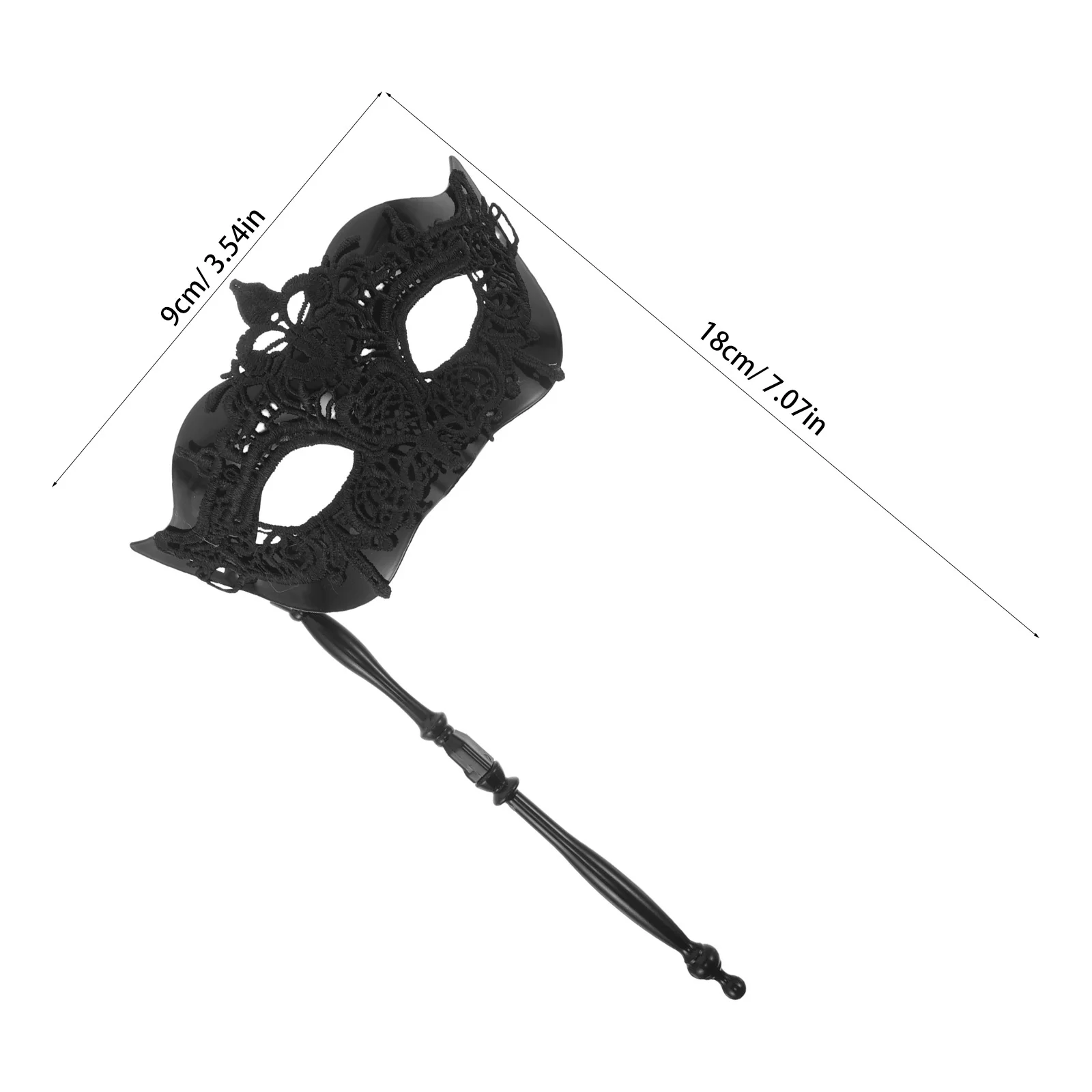 قناع تنكر نصف وجه بتصميم أنيق من الدانتيل مع مقبض لحفلات الهالوين وأداء مسرح الكرنفال باللون الأسود