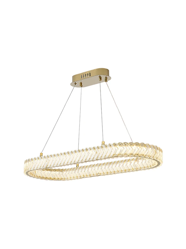 

Gold Oval Home Decor Dimmable LED Chandelier 3 Layers Arrow Shaped Crystal Height Adjustable Modern Suspension Lobby