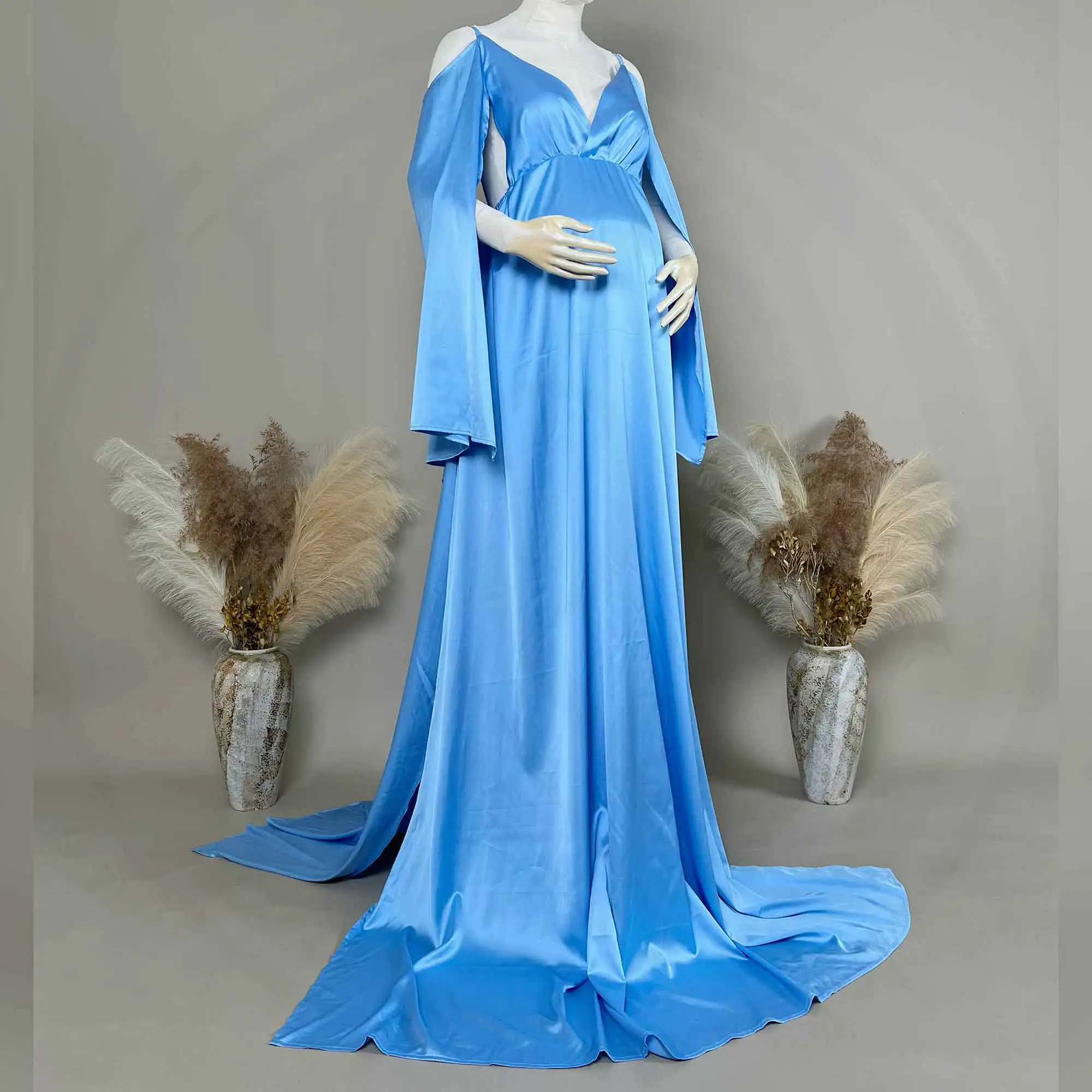Don&Judy Sim Silk V-Neck Sleeveless Camisole with Open Sleeves Maternity Photography Dresses for Pregnant Photo Shoot