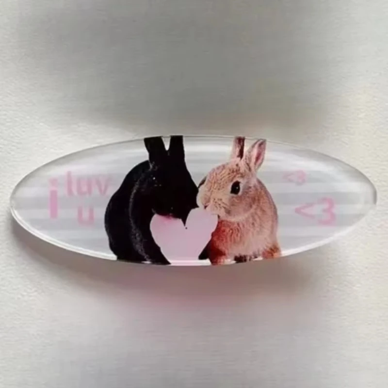 Cute Y2K Oval Hair Clips Kawaii Cartoon Print Acrylic Barrettes Sweet Aesthetic Hair Pins Girls Hair Accessories