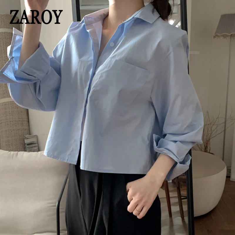 camisas e blusas 한국인 리뷰 많은 옷 Women\'s Blue Blouse Long Sleeve Shirts Elegant Spring Summer Simple Style Female Tops Shirt