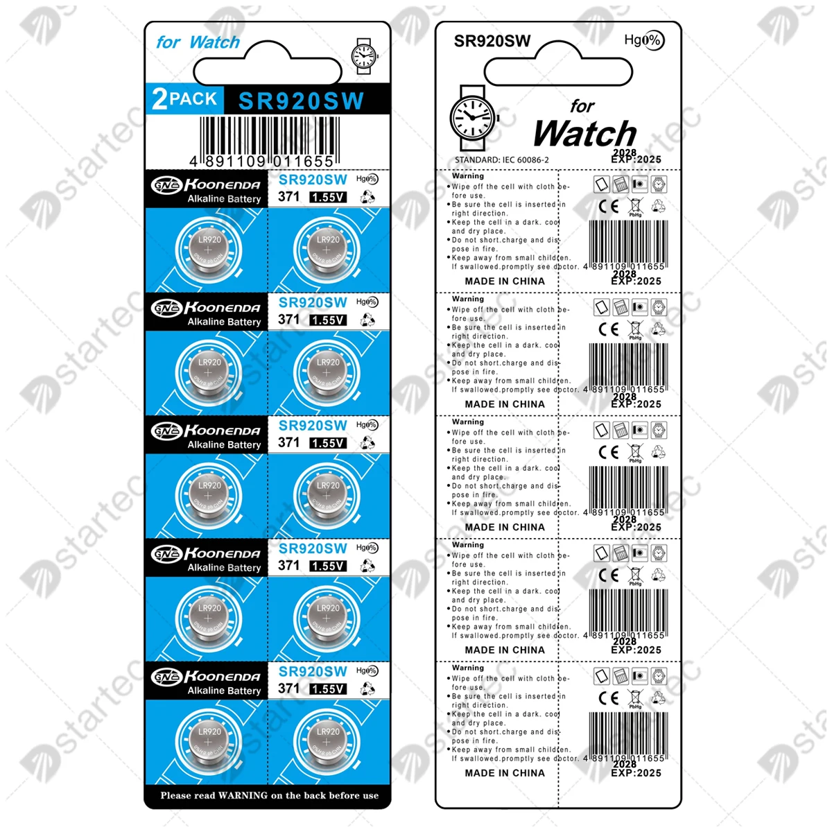 Koonenda 30mAh LR920 AG6 Alkaline Button Batteries, L921 LR921 SR920SW 371 171 370 SR920 1.55V Coin Cell for Watch Clock Remote