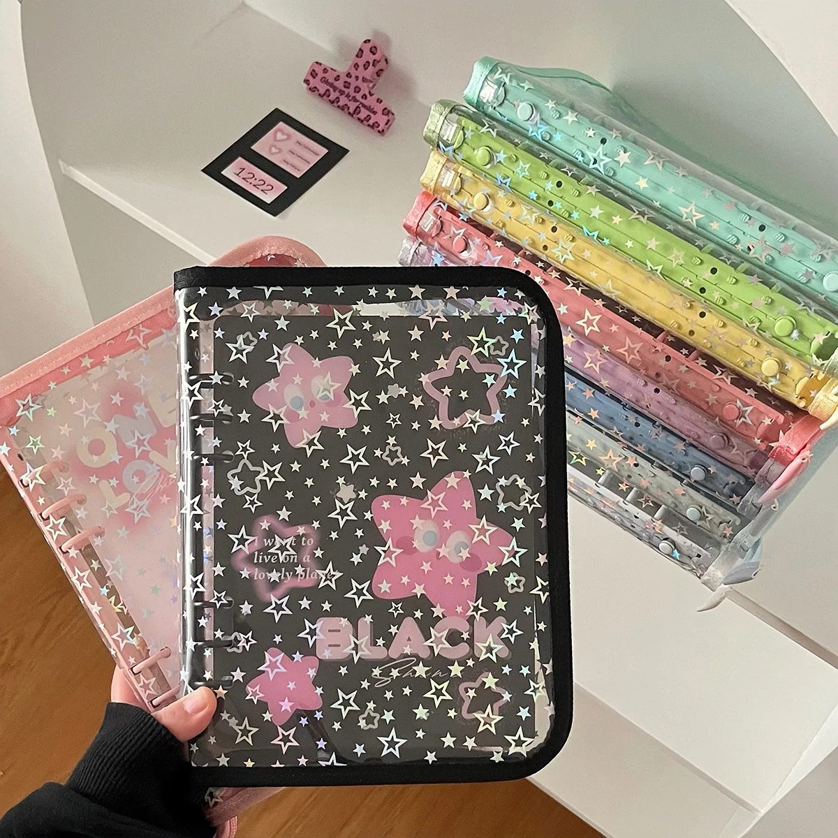 MINKYS Kawaii Glittery Star A5 Kpop Binder 3 inch Photocard Collection Book Photo Album Card  Holder School Office Stationery