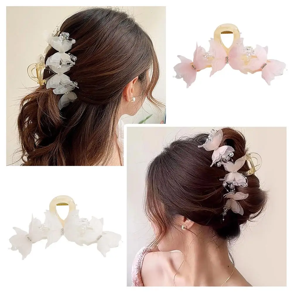 Novo vintage borboleta grampos de cabelo feminino rabo de cavalo strass menina grampos de cabelo arco tubarão acessórios elegantes doce h3b8
