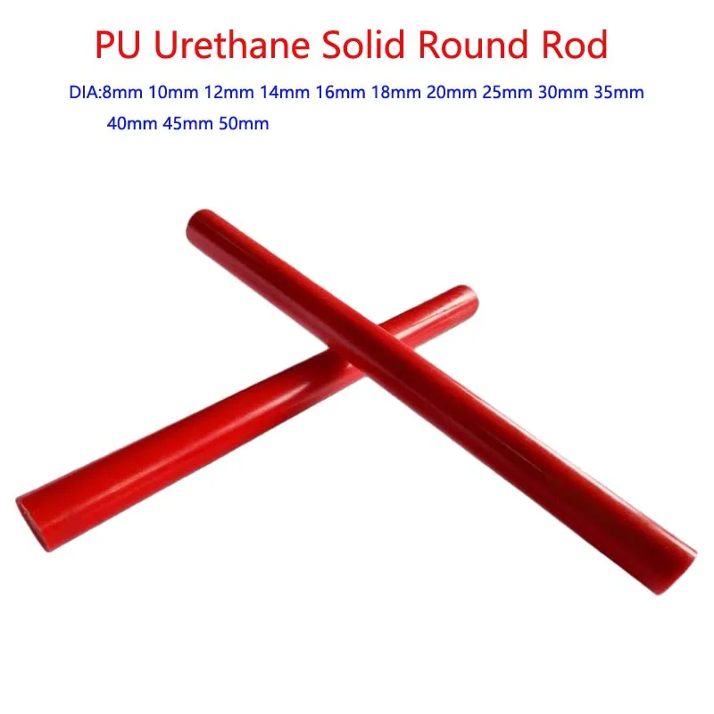 Length 500mm Red PU Urethane Solid Round Rod - High Elasticity Polyurethane Rod PU Solid Rod Cow Tendon Elastic PU Bar DIA8~50mm