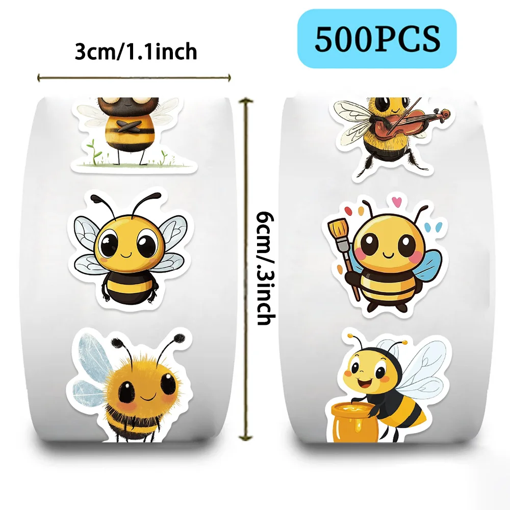 500/1000PCS Adhesive Cute Cartoon Bee Animal Gift Sealing DIY Decor Envelope Waterproof Stationery Notebook Children Stickers
