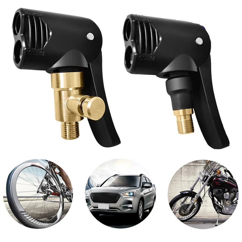 

Car Tire Valve Clamp 2 In 1 Brass Pump Nozzle Air Chuck Inflator Connector Inflatable Pump Valve Adapter Tyre Accessories