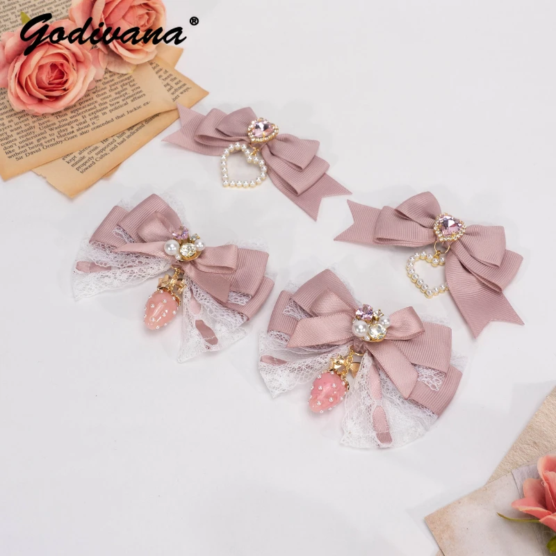 Sweet Cute Barrettes Fashion Hairclips Japanese Style New Headwear Lolita Handmade Princess Bowknot Lolita Hair Clips for Girls