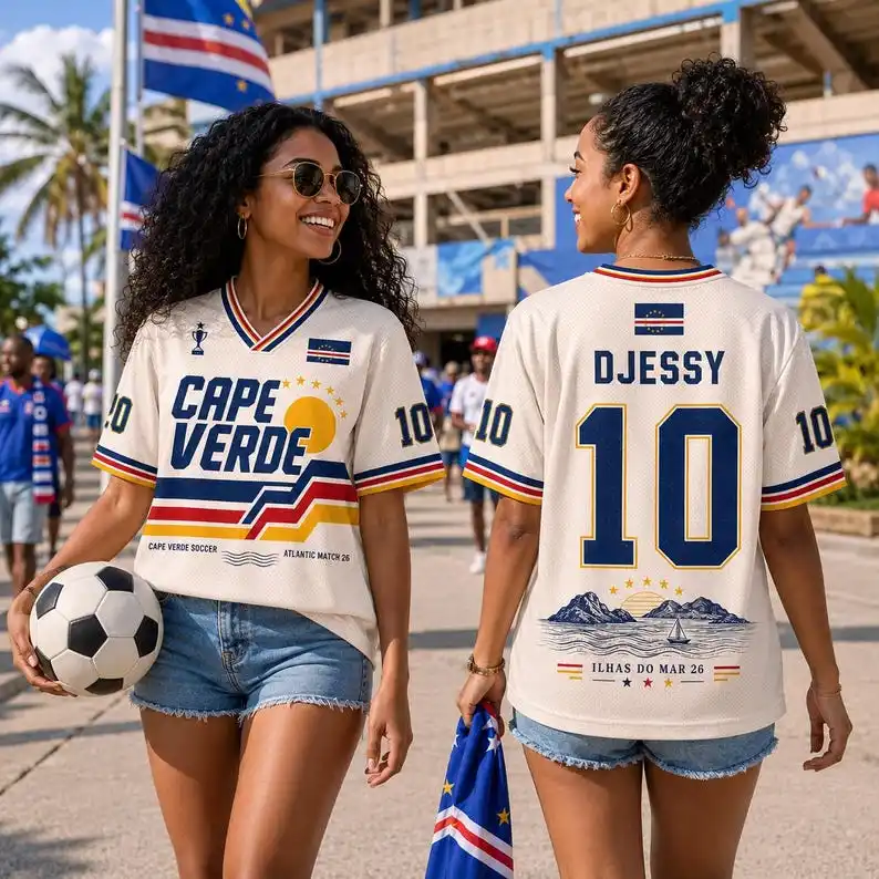 Unisex Loose Polyester Short Sleeve Top Cape Verde Flag Graphic Retro V Neck Lightweight Breathable Summer Street Fashion Tee