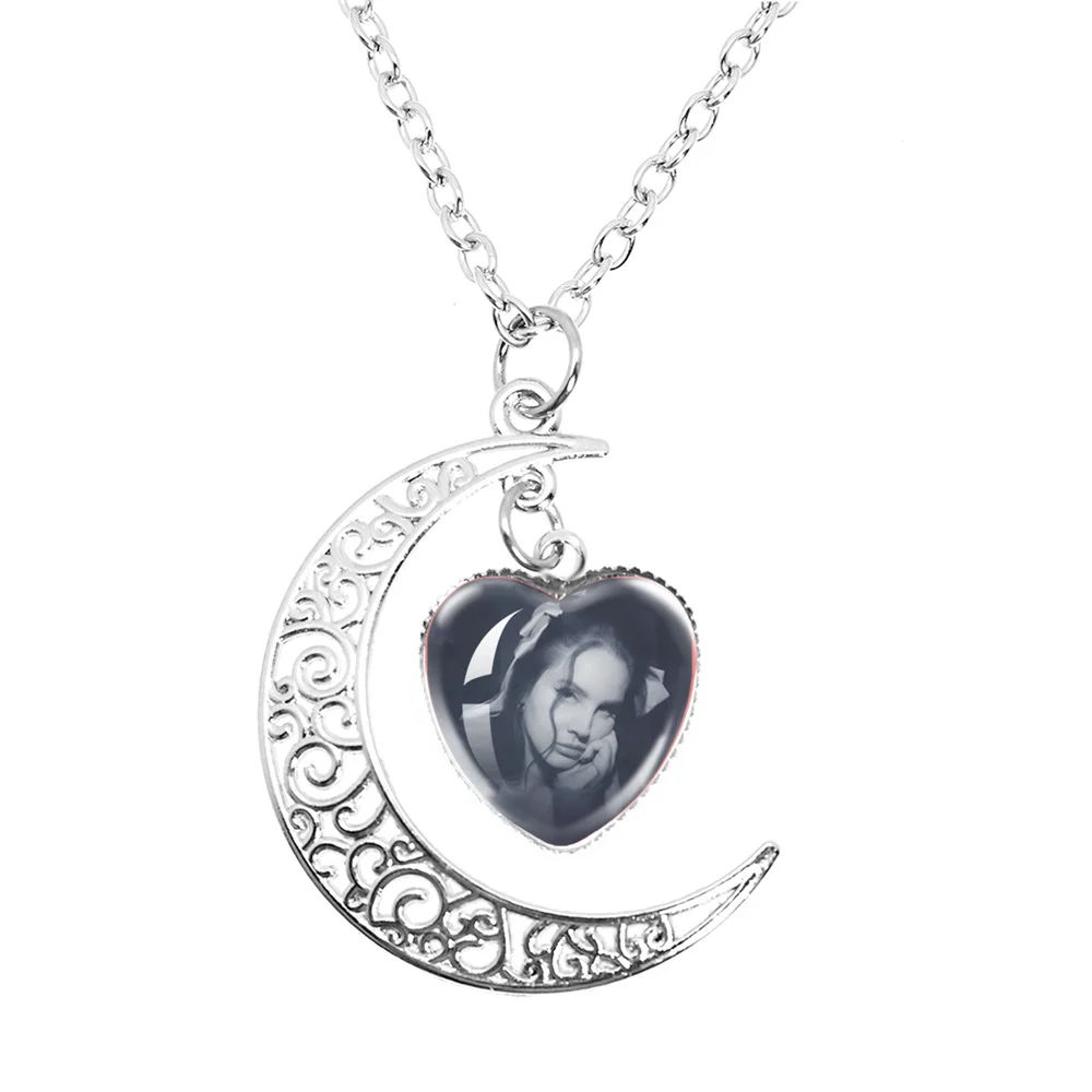 Lana Del Rey Peach Heart Moon Necklace Men Women Pendant Gift Singer Glass Handmade Necklace Fans Jewelry Gifts Born To Die