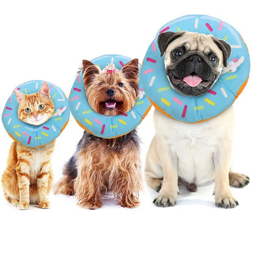 Adjustable Pet Donut Pet Cat Collar Recovery Cone Adjustable Cotton Blends Neck Recover Cat Dog Printed Pet Protection Collar