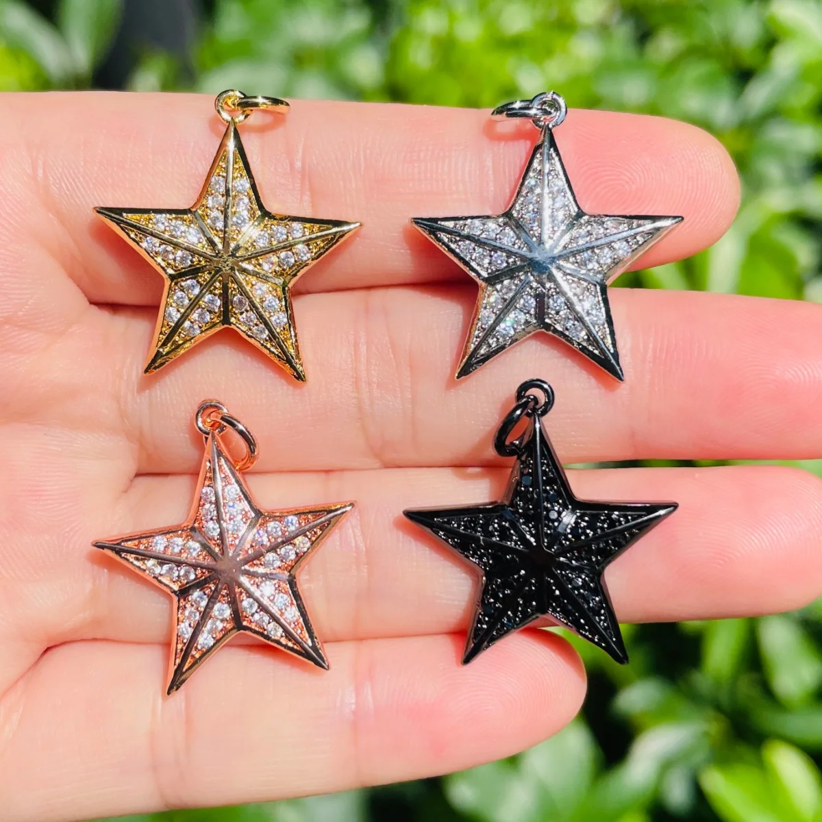 

5pcs Zirconia Paved Bling Star Charm for Women Bracelet Necklace Making Gold-Plate Pendants for Handmade Craft Jewelry Wholesale