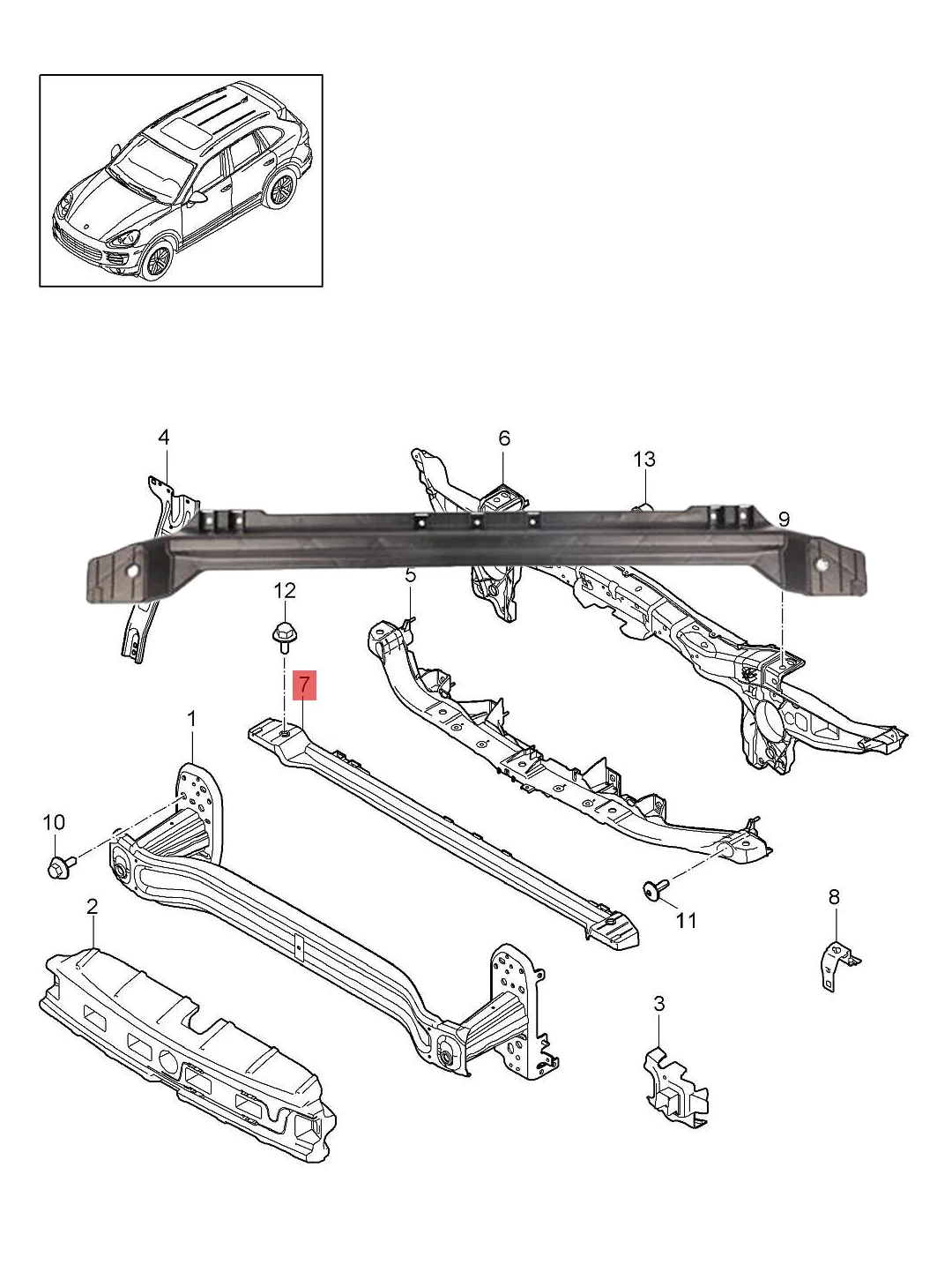 95850555200 7P0805551 Front bumper Engine Water tank bracket for for Porsche Cayenne 92A 2015