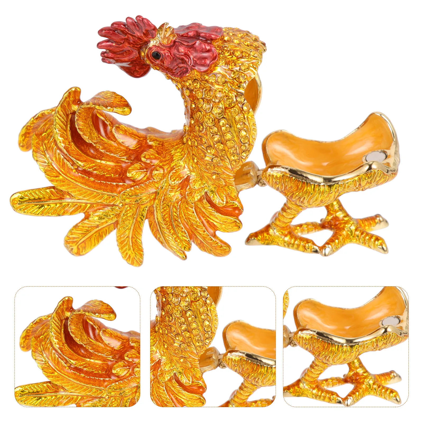 

Jewelry Storage Box Rooster Design Metal Trinket Container for Bracelet Ring Earring Holder Dressing Table Decoration Gift