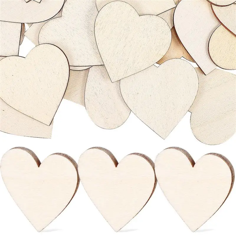 50 Pcs Heart Slices Crafts Wooden Craft Hearts Small Wood Slices Diy Heart Slices Crafts Decorations Heart-Shaped Wood