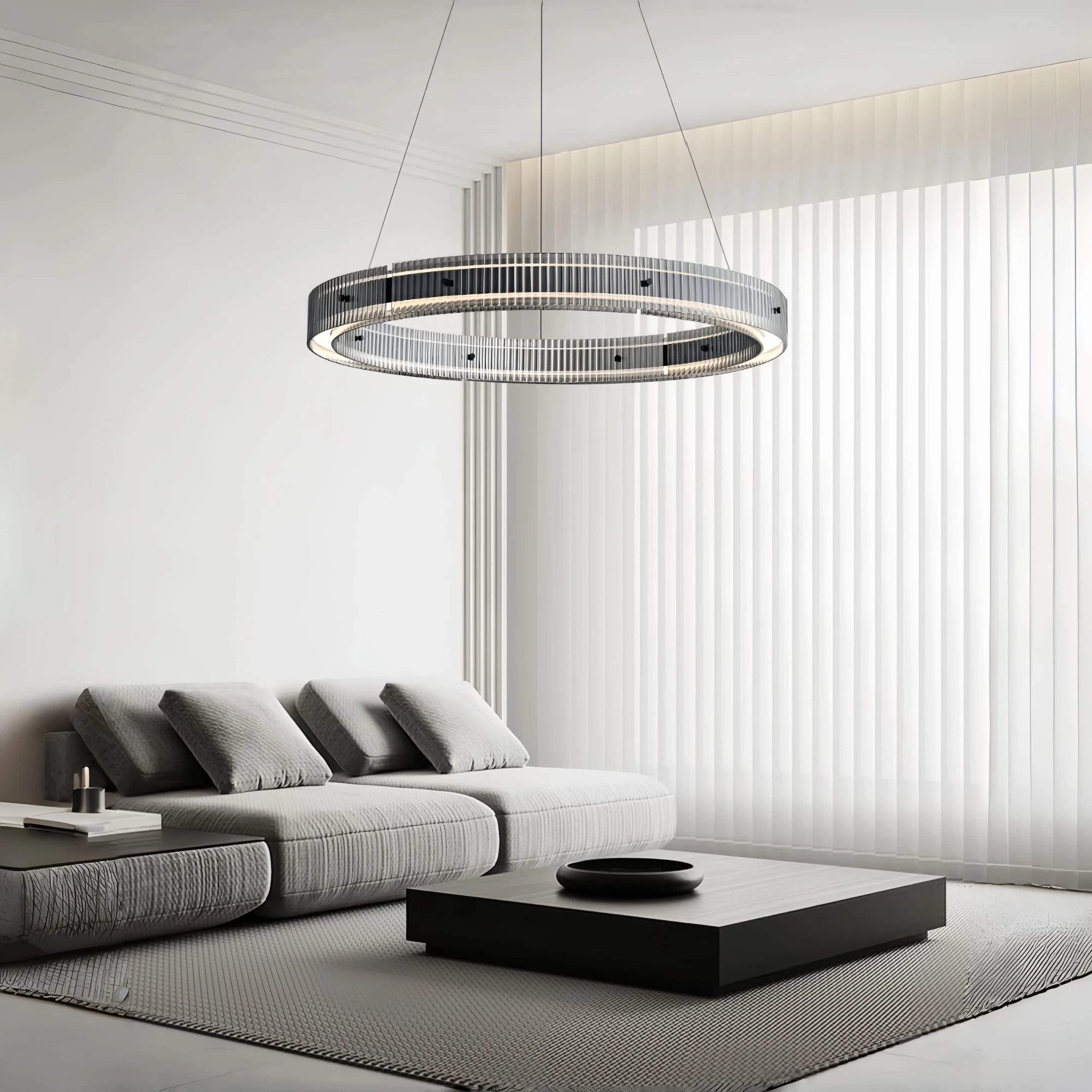 YEBMLP Modern LED Ring Chandelier Light Luxury Minimalist Fluted Glas Pendant Lamp For Dining Living Room Kitchen Hanging Light