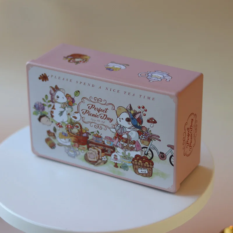 Small Cartoon Rabbit Right Angle Rectangular Tin Box Wedding Candy Packaging Gift Box Handmade Cookies Jewelry Storage Organizer