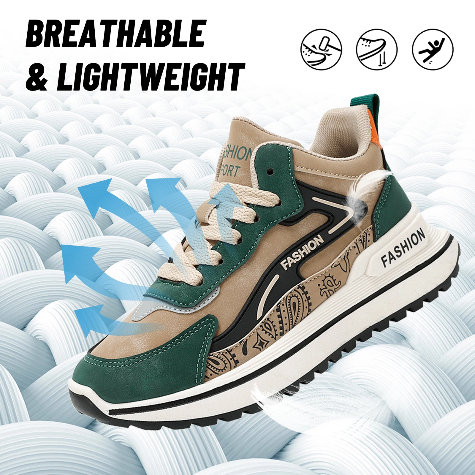 

LiveDay Men's Fashion Lace-Up Platform Sneakers Spring Autumn New Thick Soled Anti-Slip Wear-Resistant Casual Lightweight Shoes