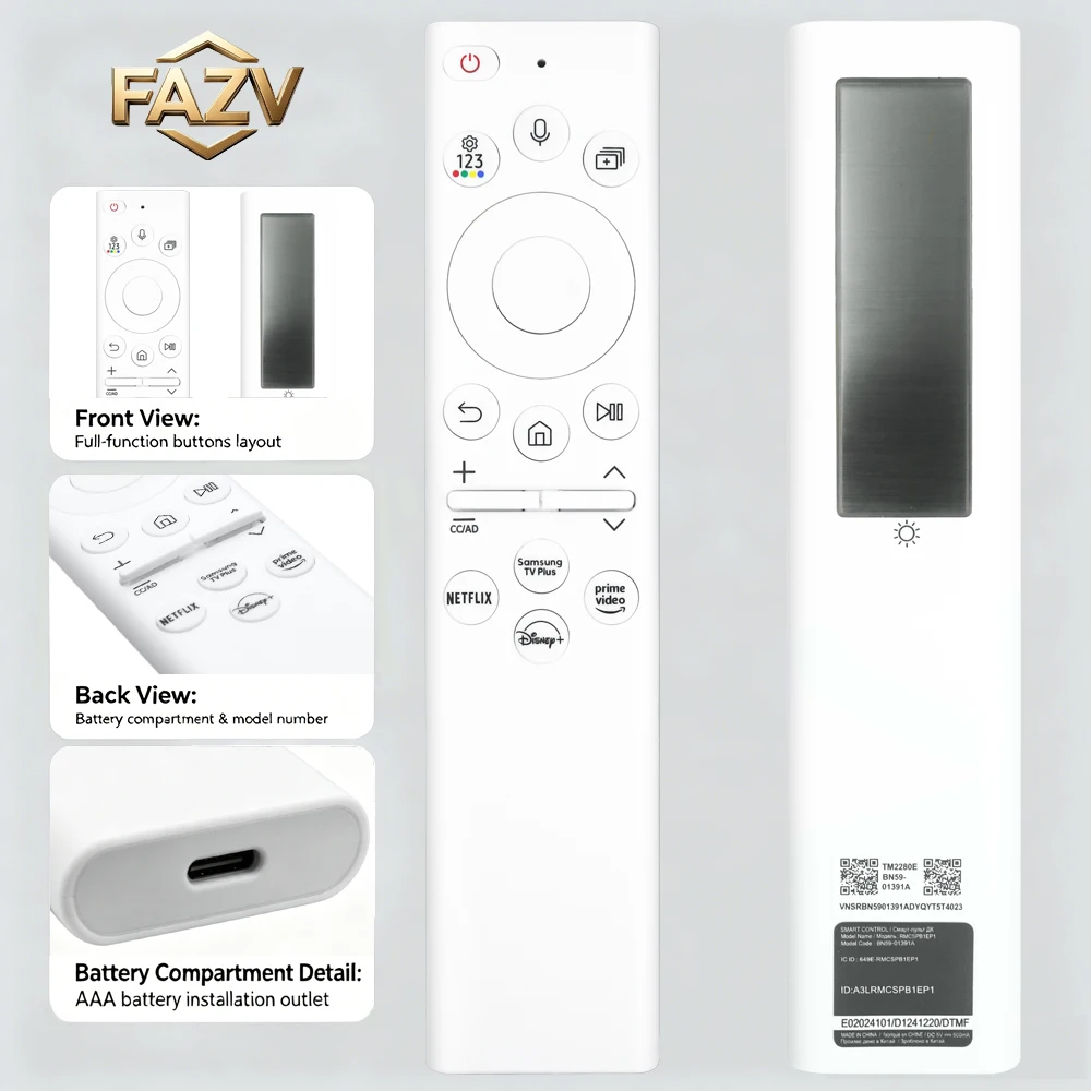 Control Remoto por Voz FAZV para Samsung BN59-01391A TM2281E RMCSPB1EP1 Neo QLED 4K/8K QN85B/QN90B/QN95B/QN100B LS03B Smart TV