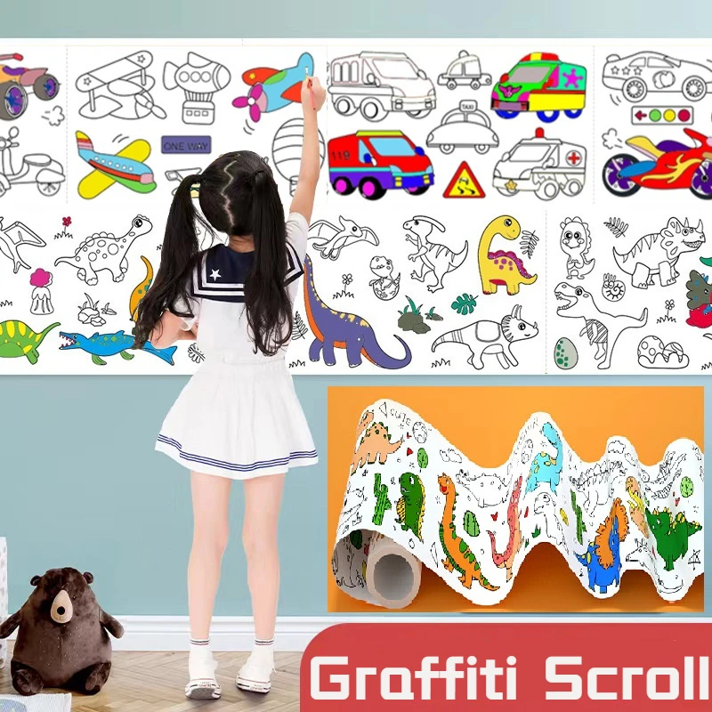 30*300 ซม.สีกระดาษม้วน Graffiti Scroll DIY Handmade กระดาษตัดสนุกการ์ตูนสีบรรจุสติกเกอร์กระดาษเด็กปริศนาของเล่น