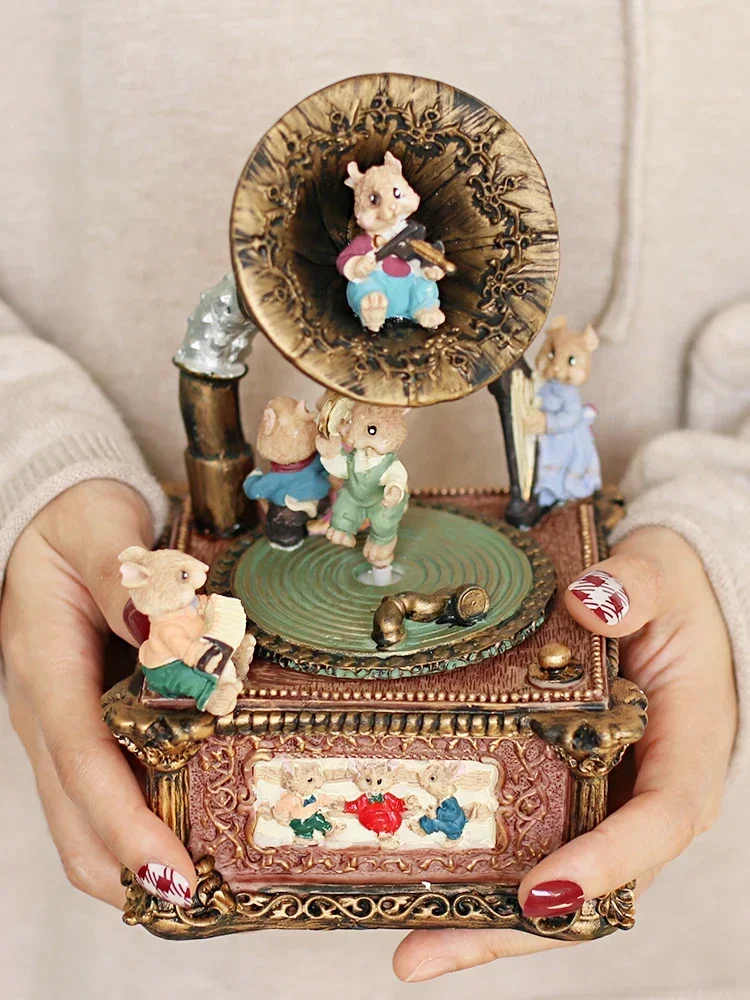 Retro music box phonograph ornament for girls, best friends, children's birthdays, Valentine's Day gifts