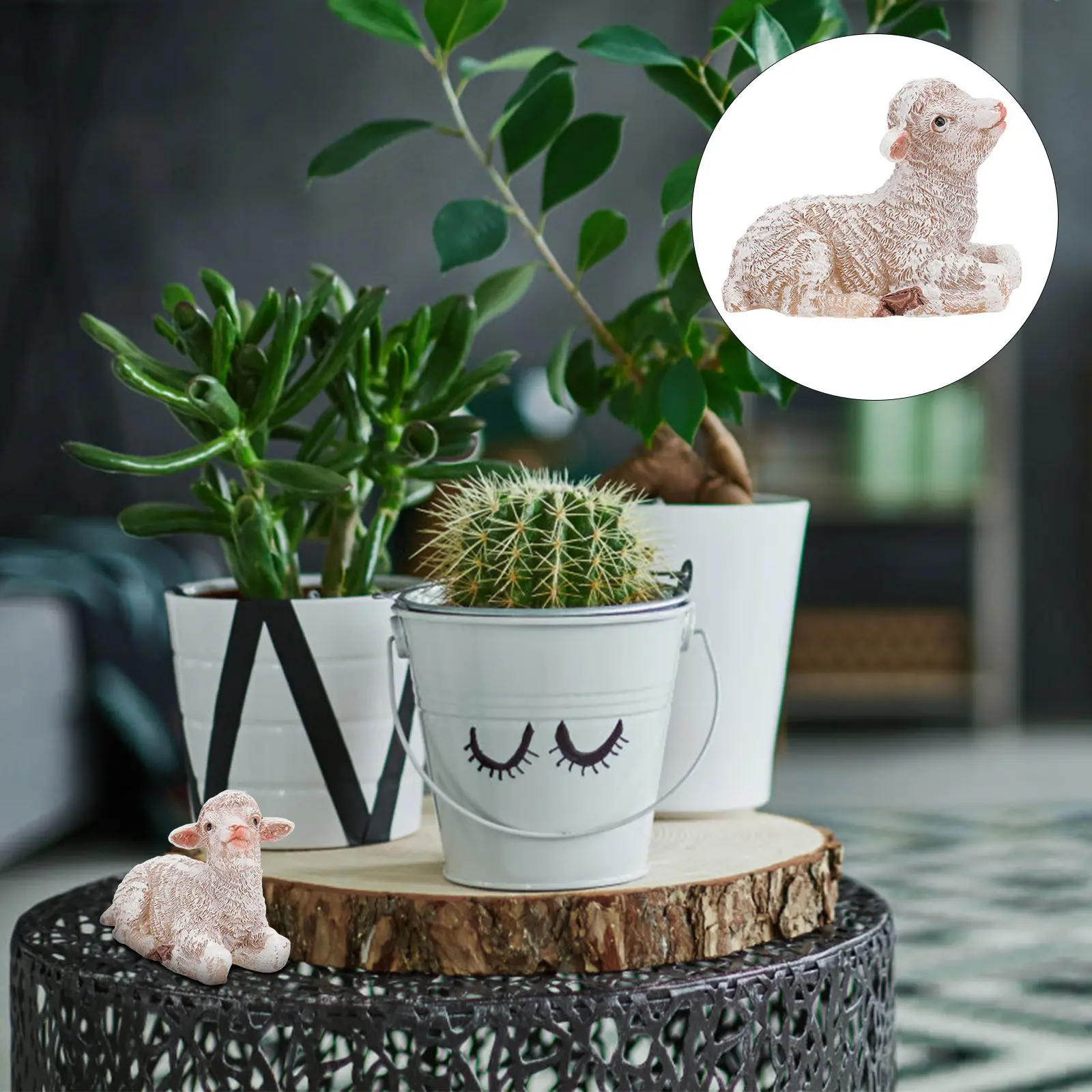 2Pcs Resin Emulation Lamb Home Garden Ornament Creative Decoration Outdoor Adornment Yard Park Desktop Bonsai Lifelike Craft