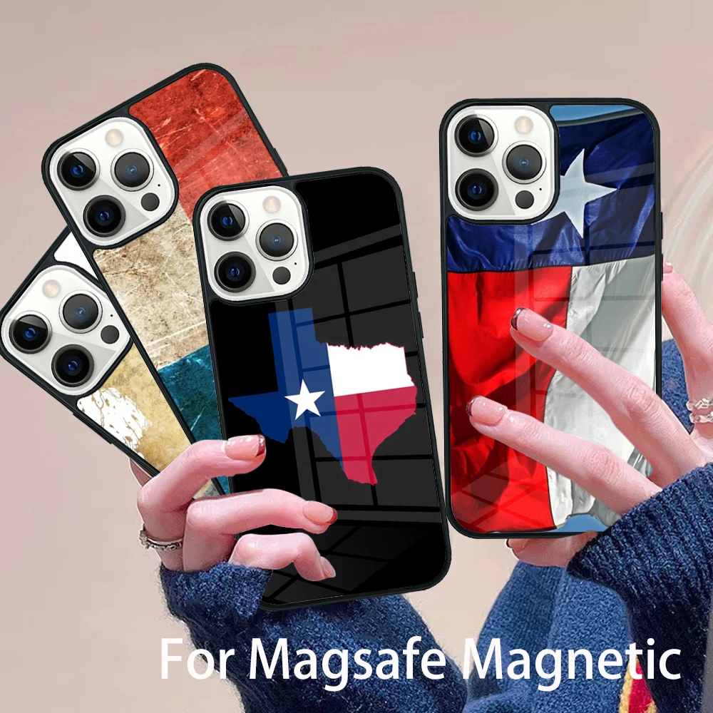 

Texas Flag Phone Case Magesafe Magnetic Wireless Charge Cover For IPhone 16 11 12 13 14 15 Pro Max Plus Mini