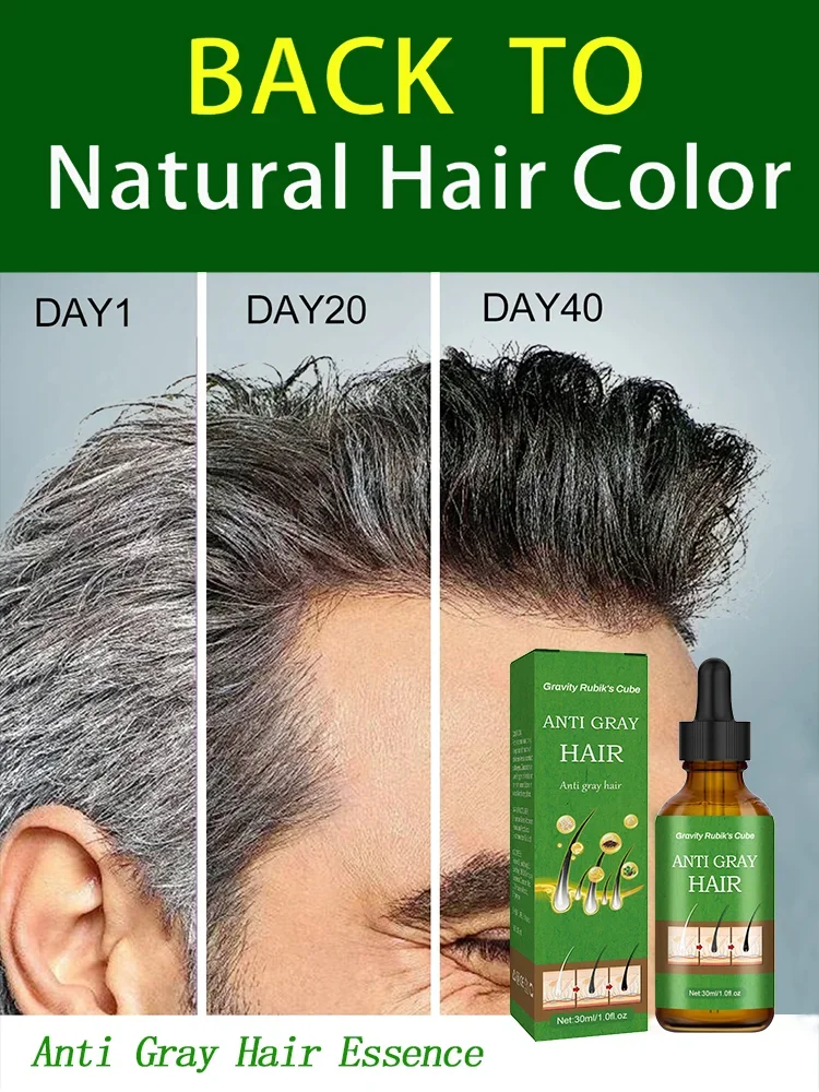 La esencia para el tratamiento del cabello blanco se convierte rápidamente el cabello blanco en el cabello negro, repara el color natural y previene los productos para el cabello gris.