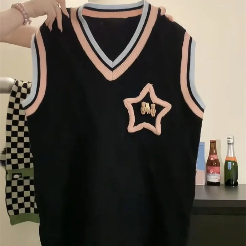 ผู้หญิงฤดูใบไม้ผลิฤดูใบไม้ร่วง Preppy สไตล์เสื้อถักเสื้อกั๊กกระโปรงลายสก๊อตชุด Lady หลวมเสื้อกันหนาวเสื้อสีชมพูชุดกระโปรง