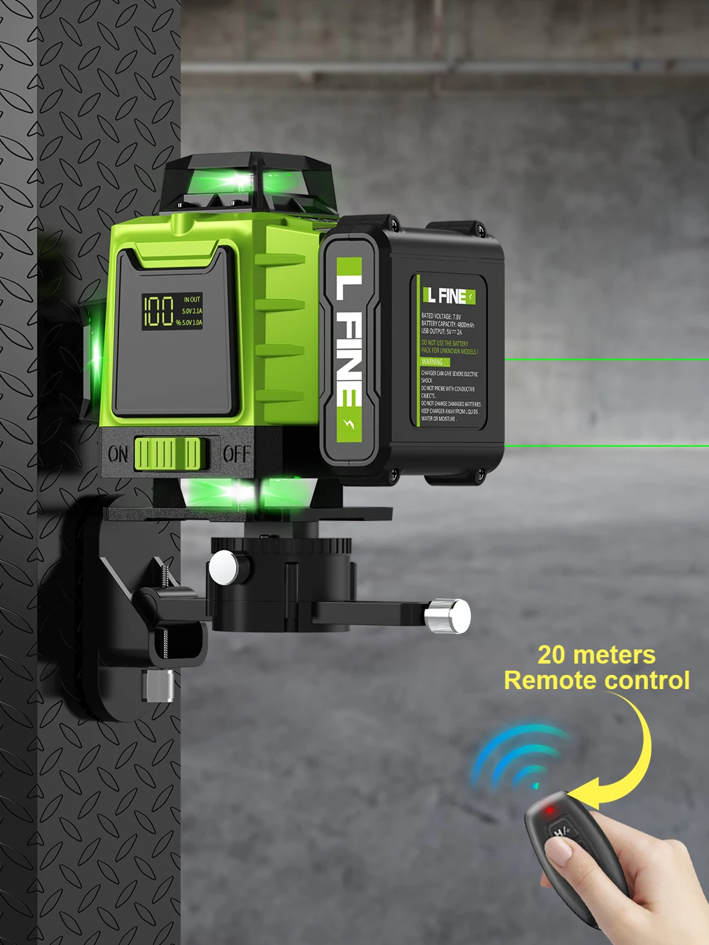 Lfine Nível Laser Autonivelante Horizontal Vertical Cruz 16 Linhas de Luz Verde Nivel Laser Recarregável Ferramentas de Melhoria da Casa 09