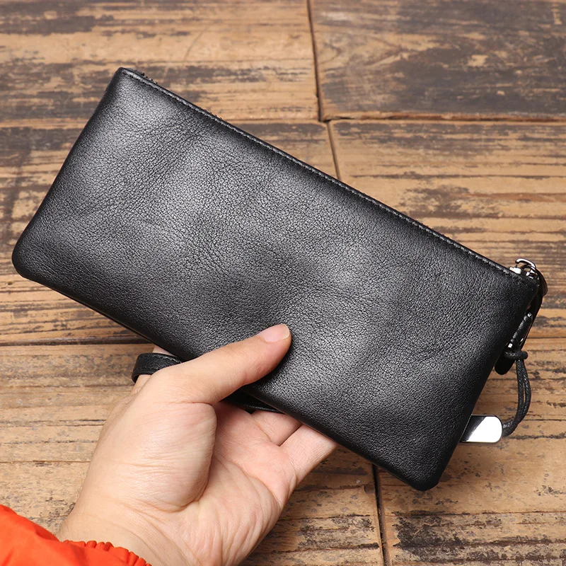 LJ-029 Men's Genuine Leather Coin Purse,Women's Soft Leather Wallet,Large Capacity Handbag,Thin Leather Phone Bag