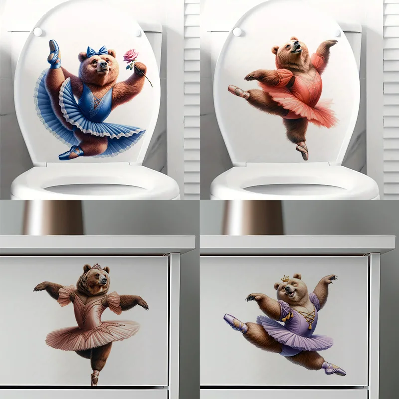 

KT328# The bear is Dancing Ballet Toilet Stickers Decoration for Living Room, Wall, Bedroom, and Home Decor Car Decals
