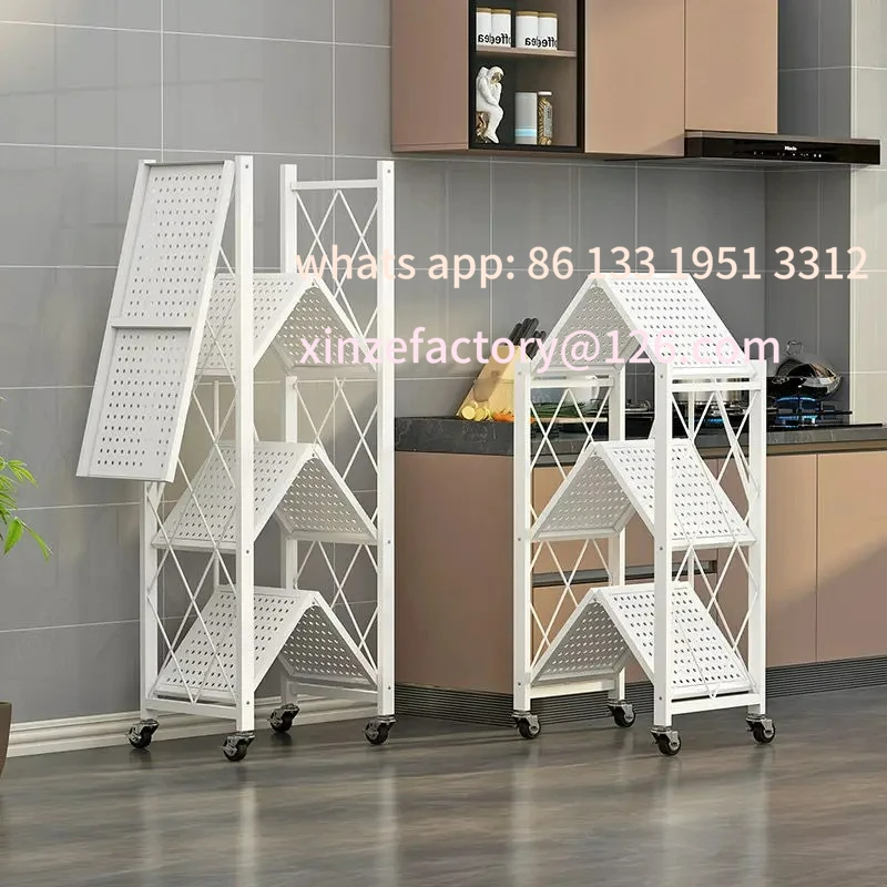 

Customizable Foldable Display Stand Shelves Organizer Wide Folding Metal Shelf with Caster Wheels Kitchen Garage