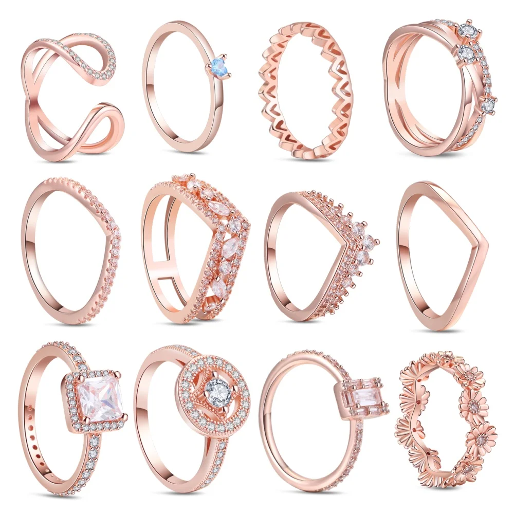 925 Sterling Silver Rings For Women Original Infinity Love Heart Engagement Wedding Ring Rose Gold Zircon Luxury Jewelry Gift