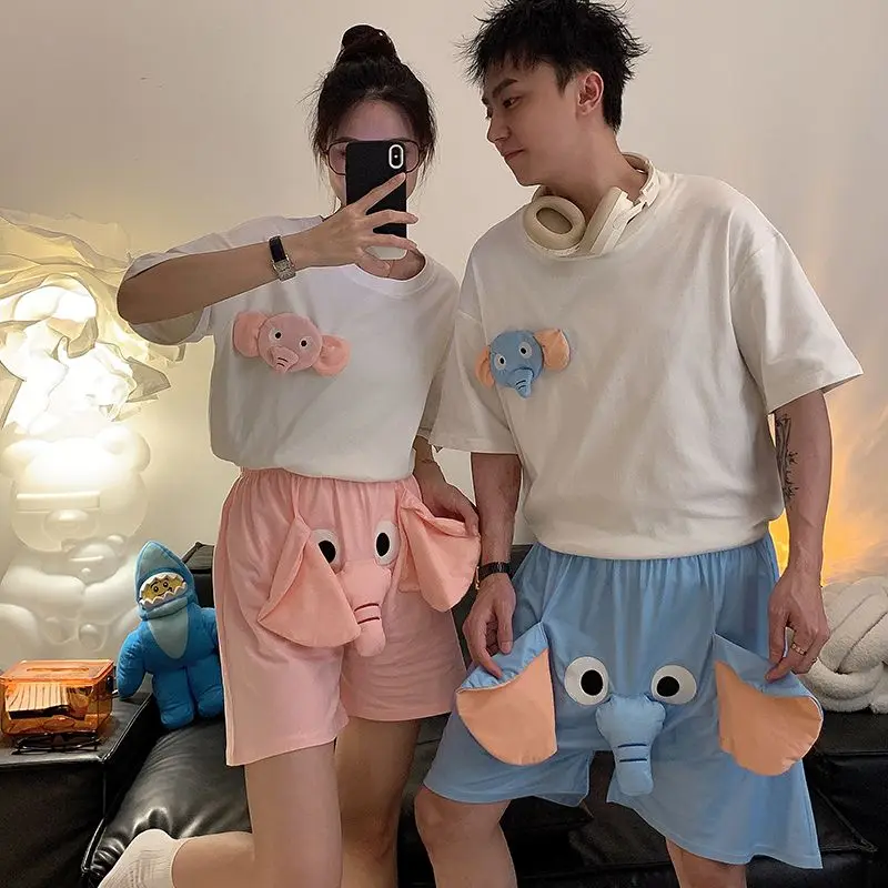 Women\'s Pajamas Cute Quirky Three-dimensional Elephant Shorts Sleepwear Summer Loungewear Couples Two-piece Suit