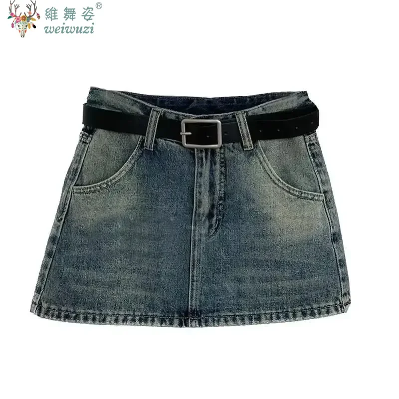 

Y2K Summer Women's Denim Skirt With Underwear PreppyStyle Vintage Blue Casual Streetwear High Waist A-line Slim Mini Short Skirt