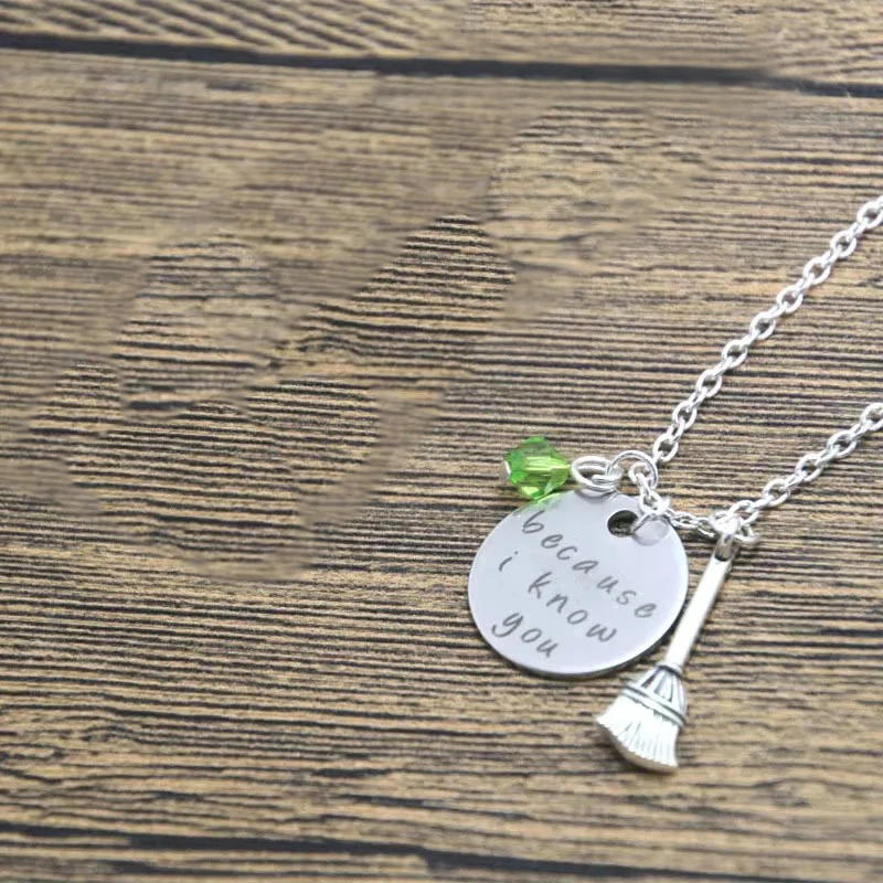 Wicked the Musical Inspired Elphaba and Galinda 'because i know you' Friendship Necklaces Magic Wand Broom Charms Jewelry Gift ﻿