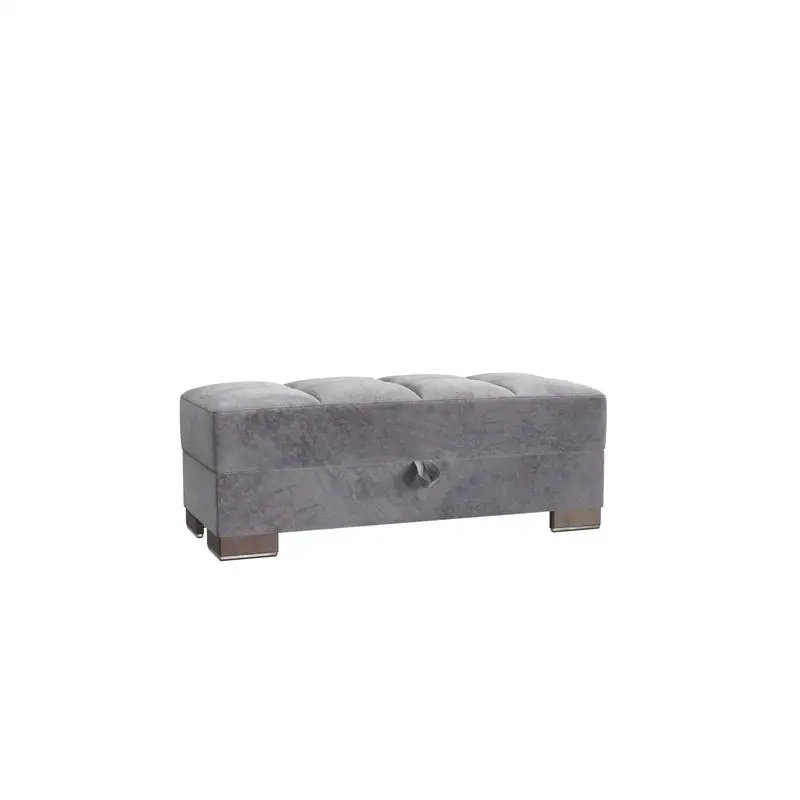 

Upholstered Convertible Wood Trimmed Ottoman with Storage, Grey Microfiber
