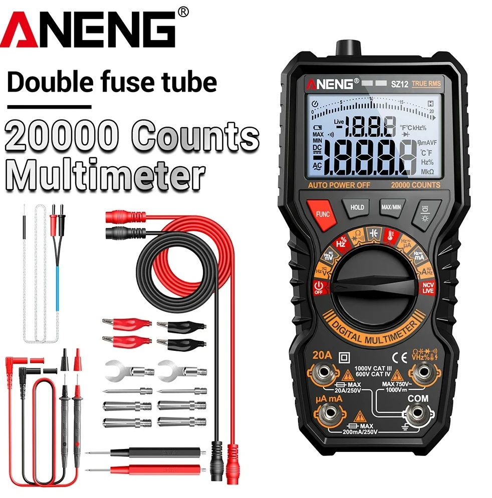 

Цифровой мультиметр ANENG SZ12 True RMS, 20000 измерений, тестер напряжения и тока AC/DC, вольтметр, измеритель сопротивления, емкости, частоты, температуры