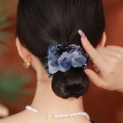 Women Lace Hair Scrunchies  Retro French Large Intestine Hair Band  Ponytail Rubber Band  Mother's Head Flower Hair Tite