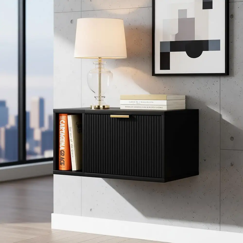 

Floating Nightstand, Wall Mounted Floating Bedside Table with Storage Drawer and Open Shelf, Modern Bedroom Nightstand, 19.3" x