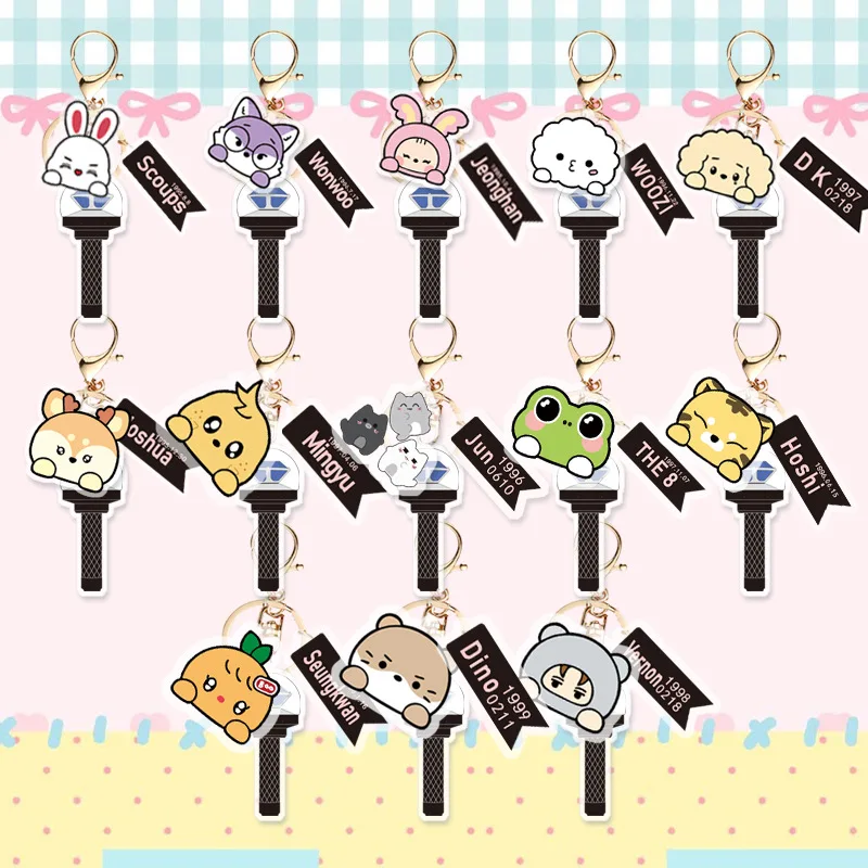 17 KPOP Idols Miniteen 3pcs Cartoon Acrylic Double-sided Keychain Pendant S.COUPS JEONGHAN JOSHUA JUN HOSHI WOOZI DK Keyrings